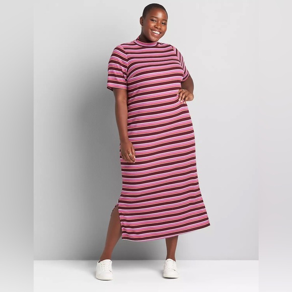 Lane Bryant Pink Mock-Neck Ribbed Sheath Midi Dress - 18/20 - Picture 1 of 11